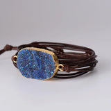 Gilded Druzy Bohemia Wrap Bracelet Natural Rope Statement