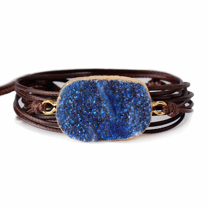 Gilded Druzy Bohemia Wrap Bracelet Natural Rope Statement
