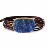 Gilded Druzy Bohemia Wrap Bracelet Natural Rope Statement
