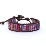 Tube Shape Natural Beads Stone Leather Bracelet for Women Men