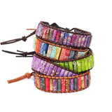 Tube Shape Natural Beads Stone Leather Bracelet for Women Men