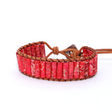 Tube Shape Natural Beads Stone Leather Bracelet for Women Men