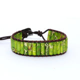 Tube Shape Natural Beads Stone Leather Bracelet for Women Men