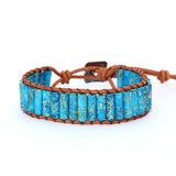 Tube Shape Natural Beads Stone Leather Bracelet for Women Men