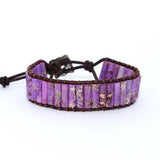 Tube Shape Natural Beads Stone Leather Bracelet for Women Men