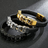 12MM Wide Men's Leather Bracelet with Bike Chain Charm