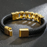 12MM Wide Men's Leather Bracelet with Bike Chain Charm