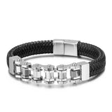 12MM Wide Men's Leather Bracelet with Bike Chain Charm