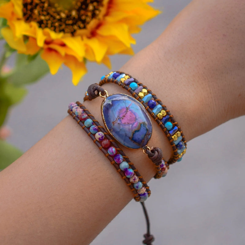 Leather Rope Natural Stone Bracelet Vintage Jewelry