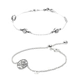 Sterling Silver Chain Bracelet W/ Zircon Stones & Tree Of Life Design