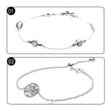 Sterling Silver Chain Bracelet W/ Zircon Stones & Tree Of Life Design