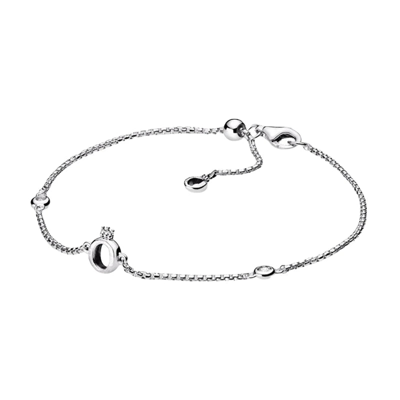 925 Silver Crown O Heart Bracelet Zircon Stones