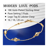 18K Silver 925 Chain Bracelet with Zircon Pods Logo Tag