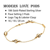 18K Silver 925 Chain Bracelet with Zircon Pods Logo Tag