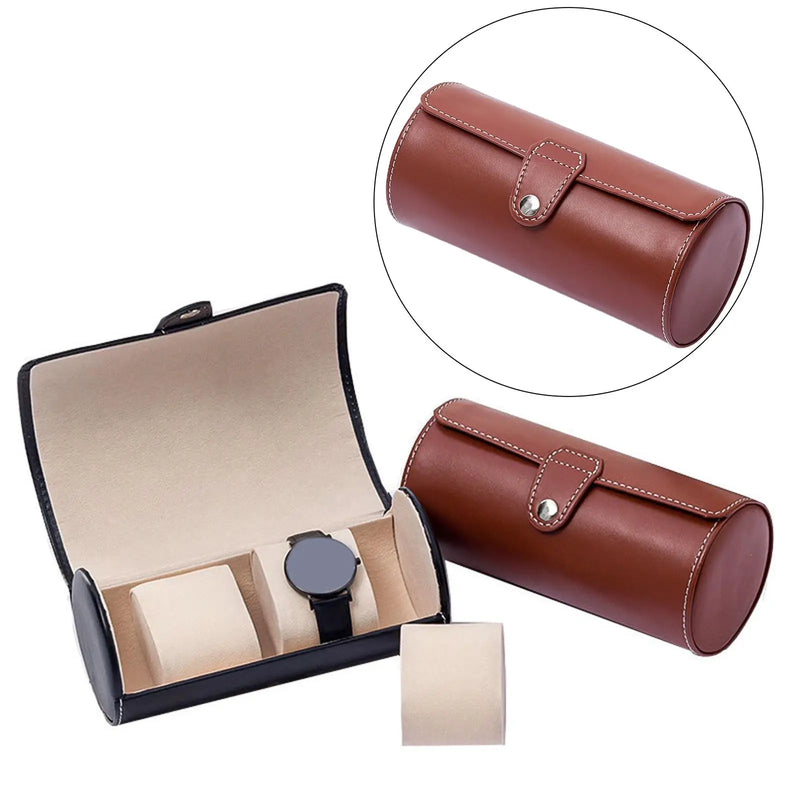 Cylinder Wrist Watch Display Case with 3 Compartments
