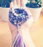 Wristband Buddhism Natural Quartz Violet 108 Beads Tassels Necklace