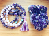 Wristband Buddhism Natural Quartz Violet 108 Beads Tassels Necklace