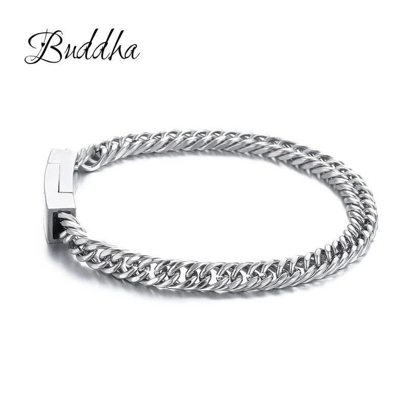 Stainless Steel Chain Biker Bracelet Buddha Jewelry