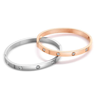 Wukaka Stainless Steel Bangle With Stone Crystal Bracelet For Woman