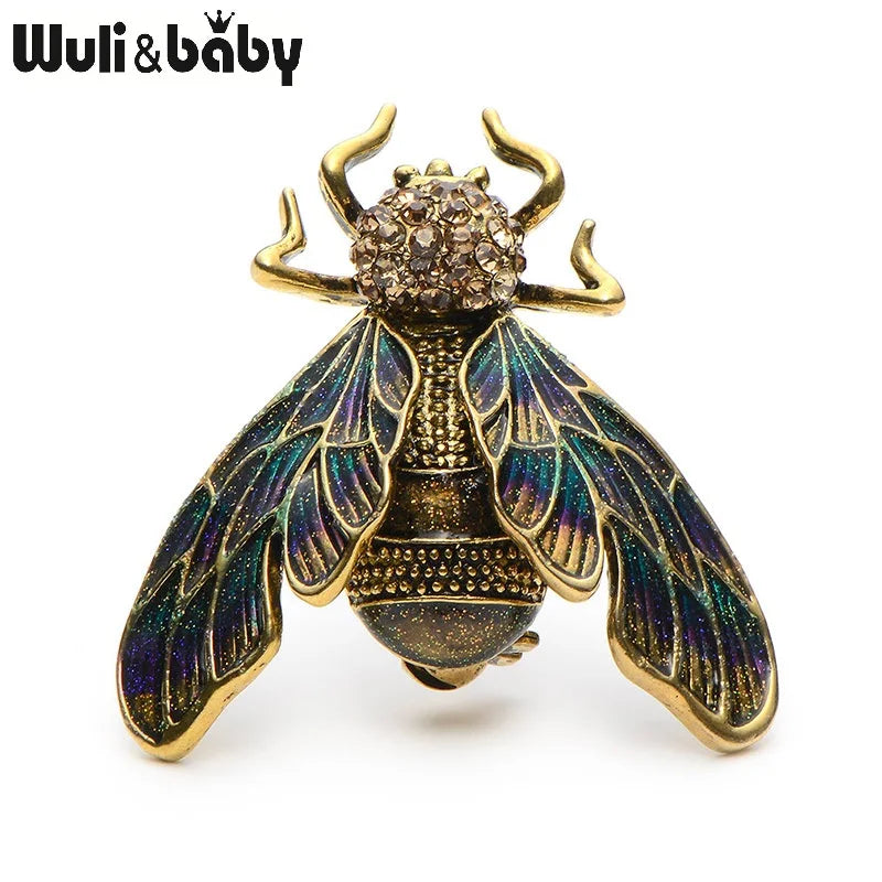 Wuli&Baby Rhinestone Alloy Cicada Brooches Enamel Christmas Pins
