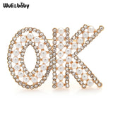 2-color Pearl OK Brooches For Women Shining Letters Office Casual Pin