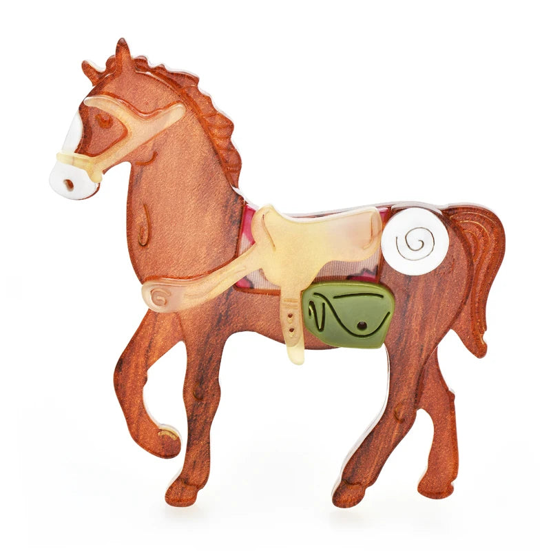 Acrylic Brown Horse Brooches Unisex Steed Animal Party Casual Pin