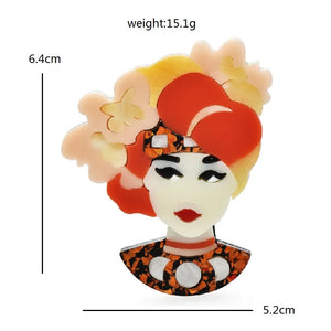Acrylic Charm Lady Brooches Women National Style Girl Figure Party Casual Pin