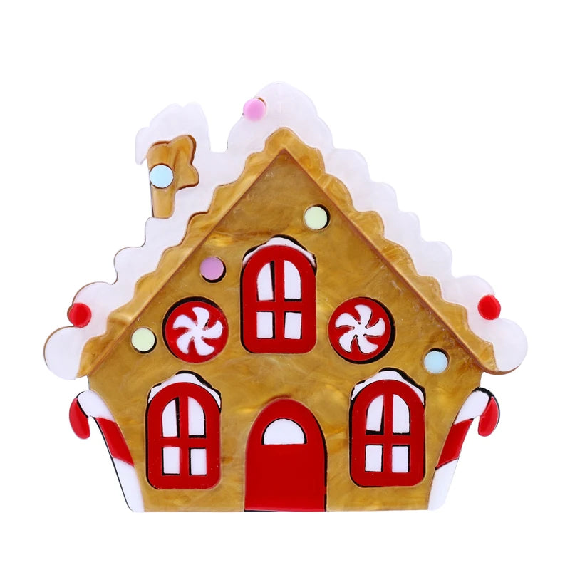 Acrylic Christmas House Brooch Snow Chalet Jewelry Gift