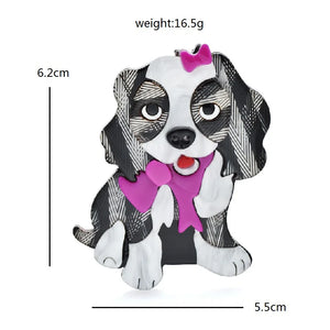Acrylic Long Hair Dog Brooches Pins Women Wear Bowknot