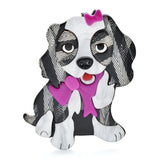 Acrylic Long Hair Dog Brooches Pins Women Wear Bowknot