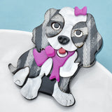 Acrylic Long Hair Dog Brooches Pins Women Wear Bowknot