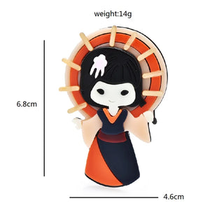 Acrylic Umbrella Lady Brooches For Women Wear Japanese Dress