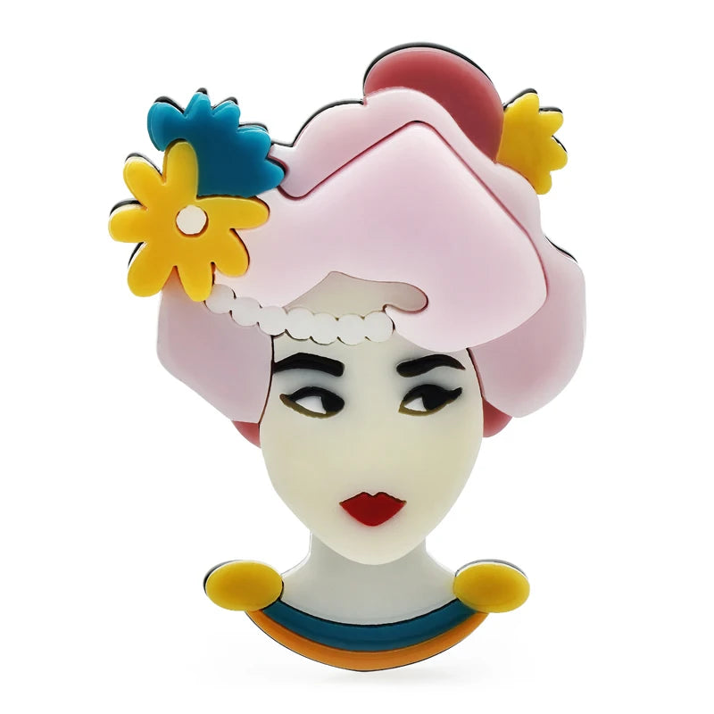 Acrylic Flower Lady Brooches Women National Style Casual Pin