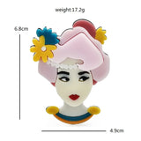 Acrylic Flower Lady Brooches Women National Style Casual Pin