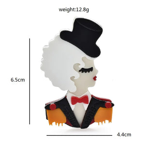Acrylic Lady Figure Brooch Pin Unisex Look Girl Casual Party Suit