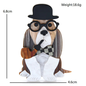 Acrylic Pipe Dog Brooch for Men Women Glasses Hat Pet Animal Pin