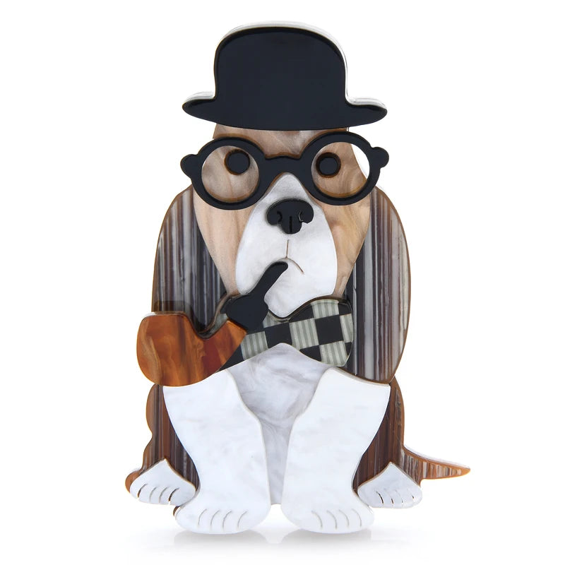 Acrylic Pipe Dog Brooch for Men Women Glasses Hat Pet Animal Pin