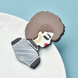 Brown Hair Girl Brooches Acrylic Big Ear-ring Beauty Lady Party Casual Pin