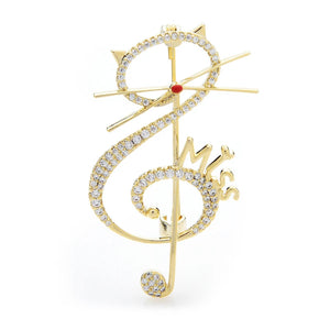 Cat Music Note Brooches Cubic Zirconia Party Office Brooch Pins