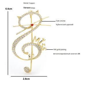 Cat Music Note Brooches Cubic Zirconia Party Office Brooch Pins