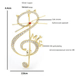 Cat Music Note Brooches Cubic Zirconia Party Office Brooch Pins