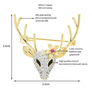 Cubic Zircon Deer Head Brooches For Women Unisex Top Deer Christmas Brooch Pins