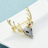Cubic Zircon Deer Head Brooches For Women Unisex Top Deer Christmas Brooch Pins