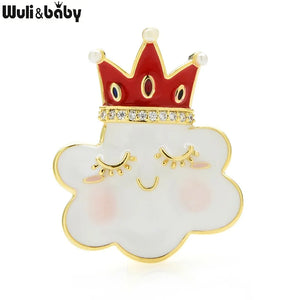 Crown Cloud Brooches Czech Rhinestone Smiling Cloud Collar Pins
