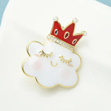 Crown Cloud Brooches Czech Rhinestone Smiling Cloud Collar Pins