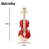 Czech Rhinestone Red Enamel Violin Guitar Brooches Women Alloy Banquet Brooch