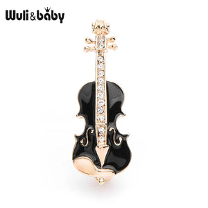 Czech Rhinestone Red Enamel Violin Guitar Brooches Women Alloy Banquet Brooch