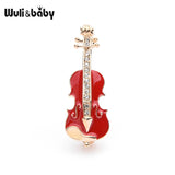 Czech Rhinestone Red Enamel Violin Guitar Brooches Women Alloy Banquet Brooch