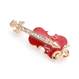 Czech Rhinestone Red Enamel Violin Guitar Brooches Women Alloy Banquet Brooch