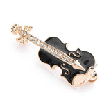 Czech Rhinestone Red Enamel Violin Guitar Brooches Women Alloy Banquet Brooch